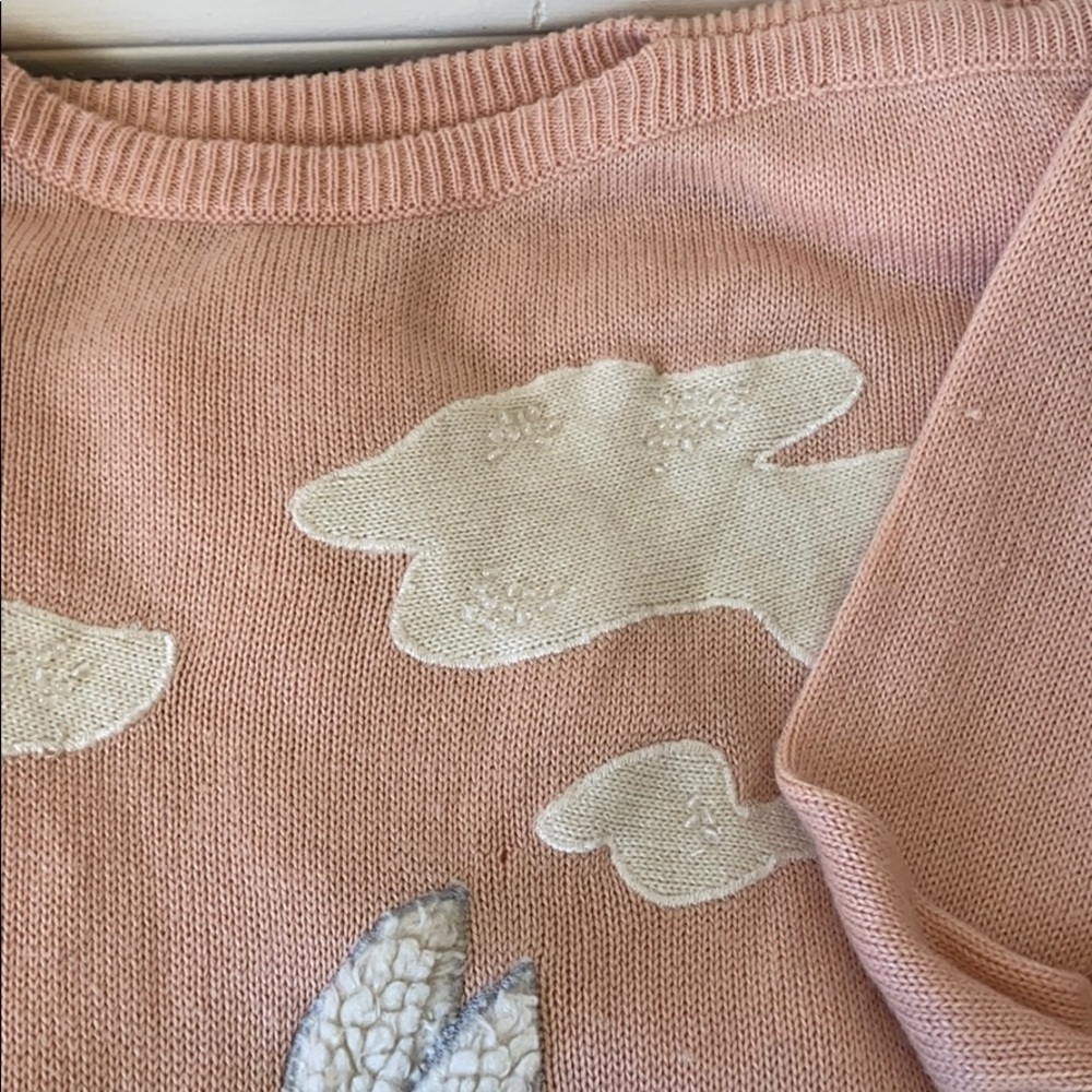 VINTAGE 80s Adolfo Pink Bunny Tunic Sweater - Picture 7 of 8